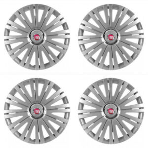 Červené poklice pro Fiat 14 palců s logem – 4ks sada Versaco