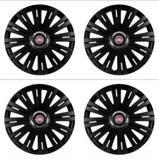 Červené poklice pro Fiat 14 palců s logem – Versaco ACTIVE RC BLACK výbava
