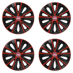 Červené poklice pro Fiat 14 palců s logem – Rapide red and black od Versaco