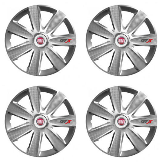 Poklice pro Fiat 15 palců červené 15 GTX CARBON silver – s logem