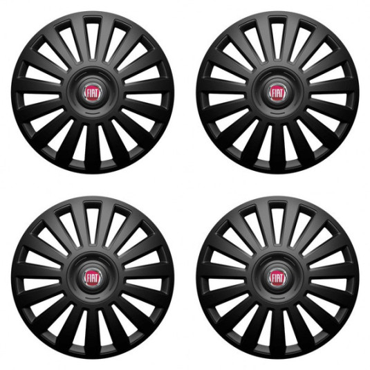 Poklice pro Fiat 15 palců červené s logem – Versaco Luxury black
