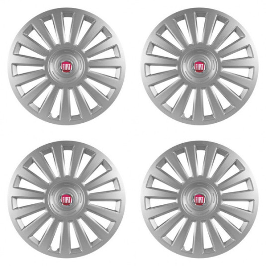 Poklice pro Fiat 15 palců červené 15 Luxury – s logem