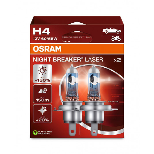 OSRAM H4 Night Breaker LASER 150% – Halogenová žárovka pro delší dohlednost a lepší viditelnost v noci