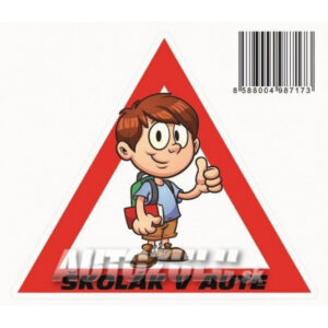 Samolepka Pozor školák v autě – chlapec | AutoZulu | 13x11 cm | Bílá fólie