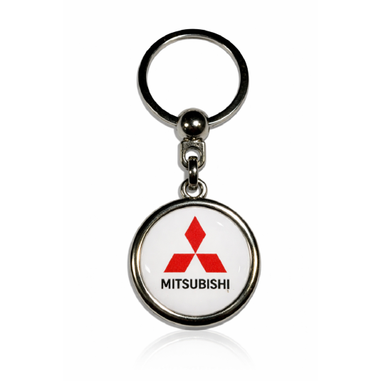 Kulatá bílá klíčenka Mitsubishi – pryskyřičný design od AutoZulu