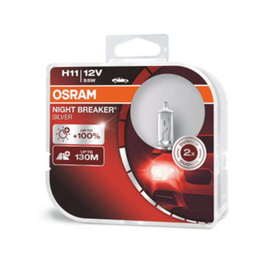 Osram H11 12V Night Breaker Silver – 2ks halogenové žárovky pro jasnější světlo při noční jízdě