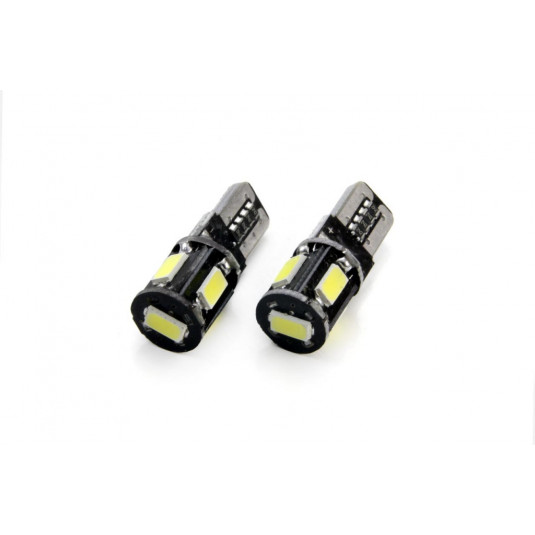LED žárovky Amio T10 5SMD 5730 CANBUS W5W 12V – Bílé 5600K (2 ks)