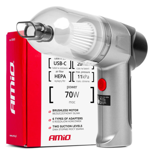 Bezdrátový vysavač do auta 70W s HEPA filtrem – USB-C nabíjení