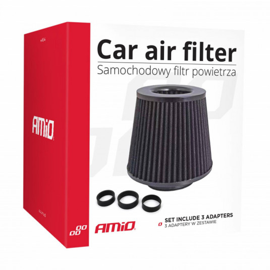 Kuželový vzduchový filtr černý Amio s 3 adaptéry – výkonný tuning filtr pro auto - Obrázek 3