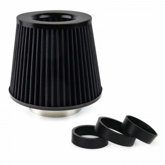 Kuželový vzduchový filtr černý Amio s 3 adaptéry – výkonný tuning filtr pro auto