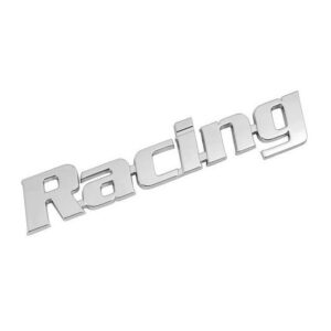 3D nálepka Racing – kovový chromový emblém pro výrazný tuning vozu
