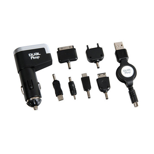 Autonabíječka s USB 12-24V s 6 redukcemi a navijákem – rychlonabíjení pro mobil