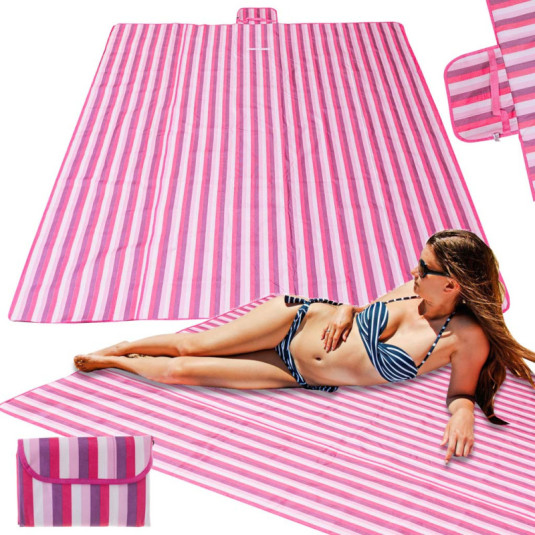 Plážová podložka 200x200 cm růžová – velká pikniková deka pro rodinu a přátele