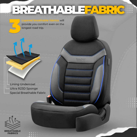 Sada autopoťahov OTOM INDIVIDUAL 203 BLACK/BLUE 3-ZIP – luxusní ochrana sedadel s certifikovaným airbag švem - Obrázek 4