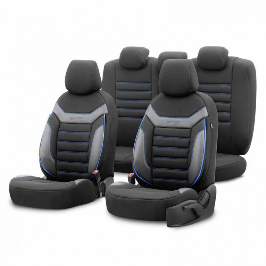Sada autopoťahov OTOM INDIVIDUAL 203 BLACK/BLUE 3-ZIP – luxusní ochrana sedadel s certifikovaným airbag švem