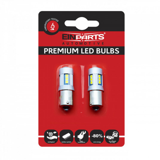 Einparts P21W LED žárovka 2x SMD 3030 6000K 12/24V – jasné studené bílé světlo pro vozidla