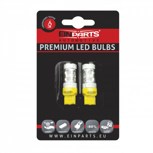 Einparts W21W LED žárovka 50W (10x Cree) oranžová 12/24V – Výkonné osvětlení pro náročné podmínky