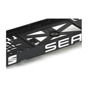 3D podložka pod SPZ s logem SEAT – černá s chromovým nápisem