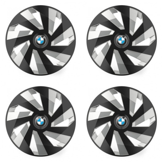 Poklice pro BMW 15 palců Vector RC černé a stříbrné – s logem