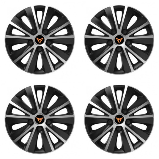 Poklice pro Cupra 15 palců – Silver & Black s logem