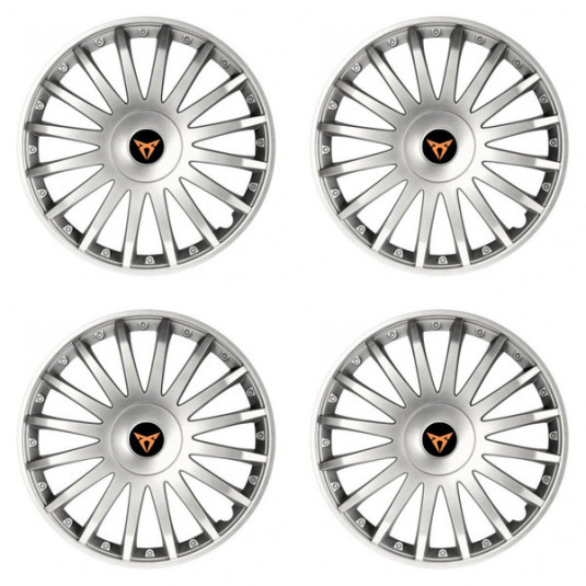 Poklice pro Cupra 16 palců CRYSTAL silver – s logem