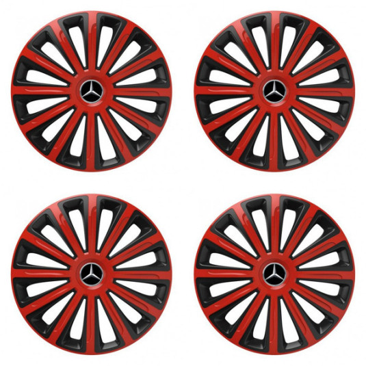 Poklice 15 pro Mercedes TREND red and black – Sada s logem