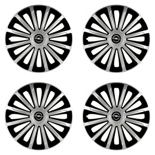 Poklice pro Opel 15 palců – Silver & Black s logem