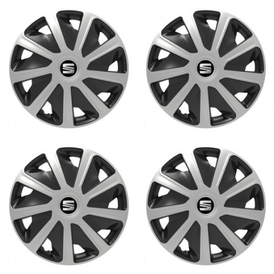 Poklice 16 palců pro Seat – silver & black s logem