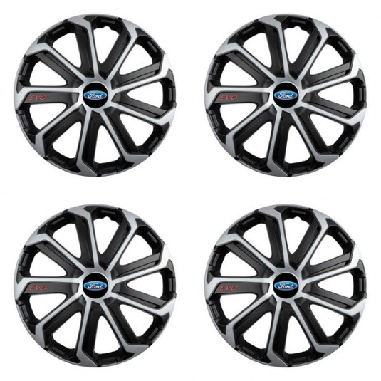 Poklice Ford 14 palců black&silver s logem – chrání disky a zvyšují styl