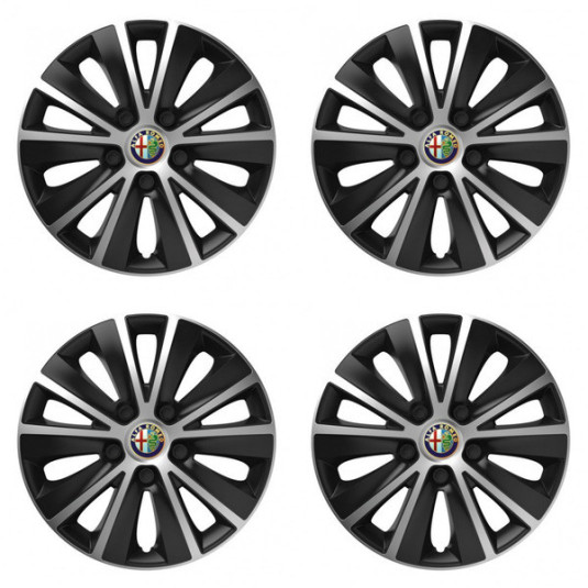 Poklice Alfa Romeo 15 palců silver and black s logem – vylepšete vzhled vozidla | Versaco