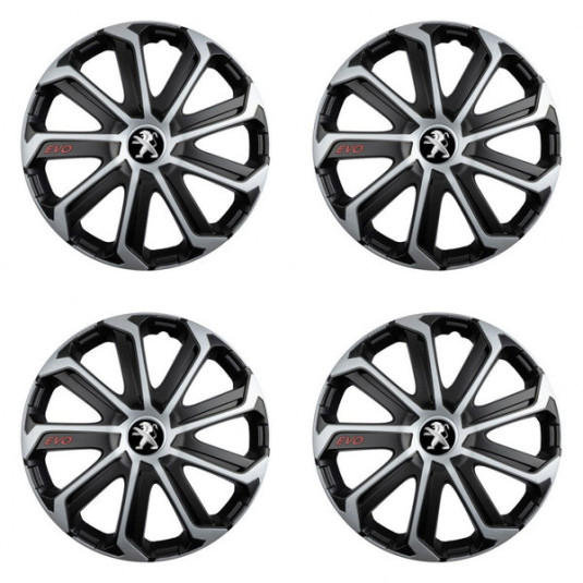 Poklice Peugeot 14 palců black&silver s logem – chrání disky a vylepší vzhled