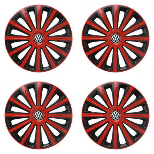 Poklice pro VW 15 palců černé s logem – Versaco TREND red and black