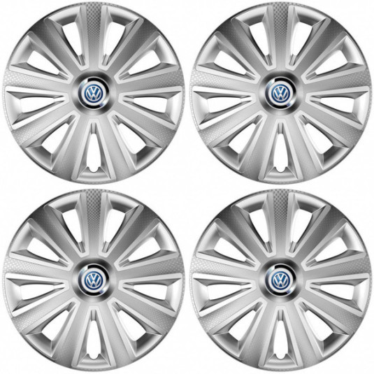 Poklice pro VW 15 palců Aviator carbon silver s modrým logem – chrání disky a zdobí vzhled