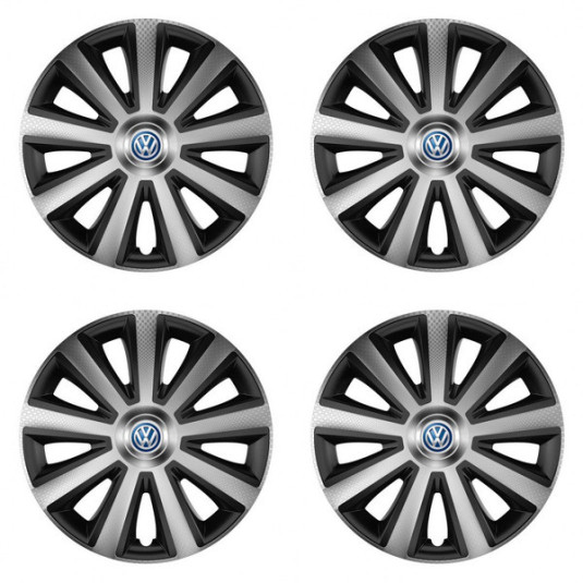Poklice pro VW 16 palců modré – Versaco Aviator carbon silver&black s logem