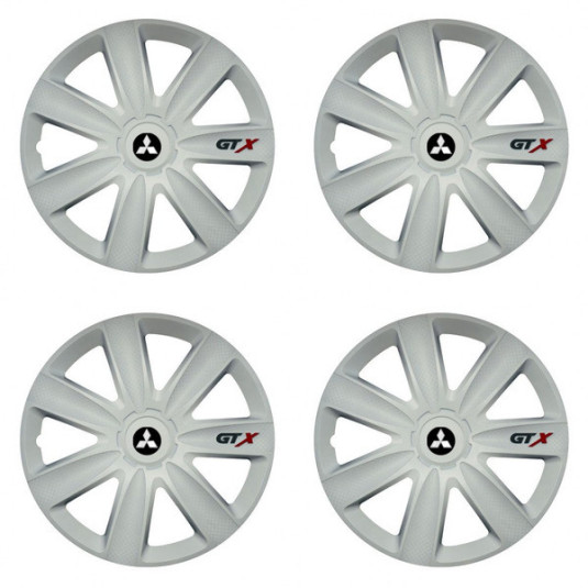 Poklice 14 palců pro Mitsubishi stříbrné s logem – Versaco GTX carbon white