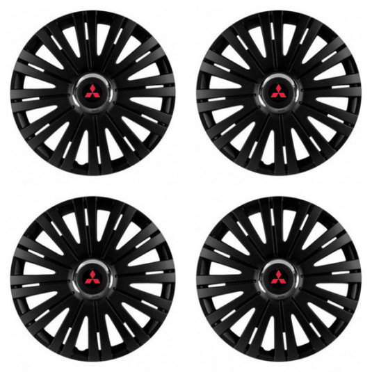 Červené poklice pro Mitsubishi 14 palců s logem – Versaco ACTIVE RC BLACK