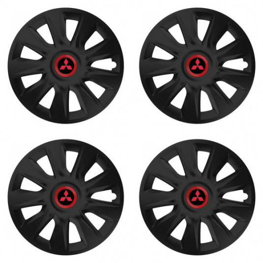 Červené poklice 14 palců pro Mitsubishi s logem – Versaco STRATOS RR black
