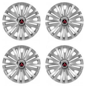 Červené poklice pro Mitsubishi 15 palců s logem – 4ks + samolepky Versaco