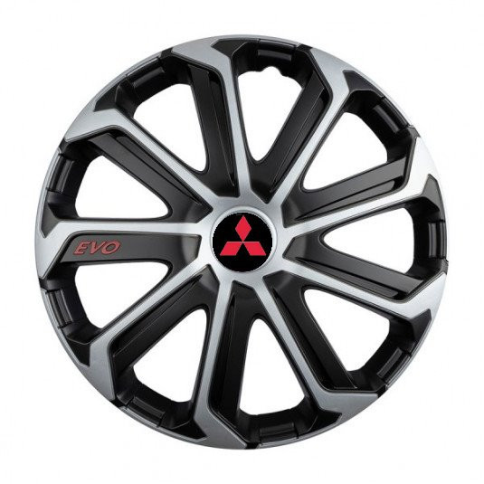 Červené poklice 16" pro Mitsubishi s logem – Versaco black & silver design - Obrázek 2