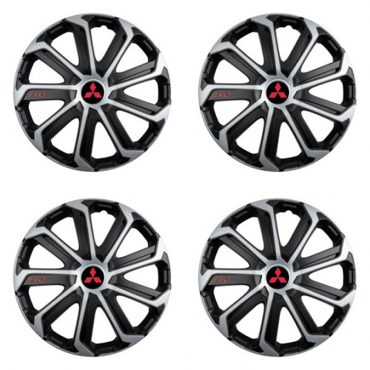 Červené poklice 16" pro Mitsubishi s logem – Versaco black & silver design