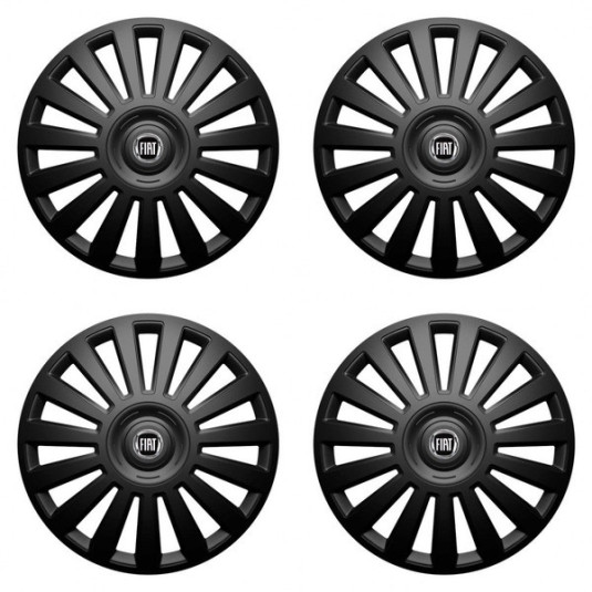 Poklice Fiat 16 palců Luxury Black – 4ks s logem