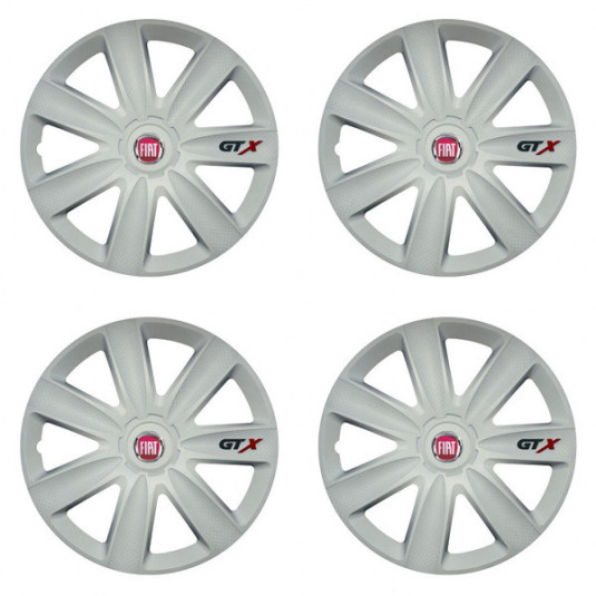 Poklice pro Fiat 14 palců červené GTX carbon white – styl a ochrana kol