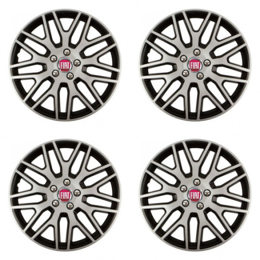Poklice Fiat 14 palců červené Dakar NC silver and black – s logem