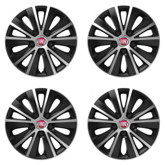 Poklice 14 palců pro Fiat červené s logem – Versaco Rapide silver and black
